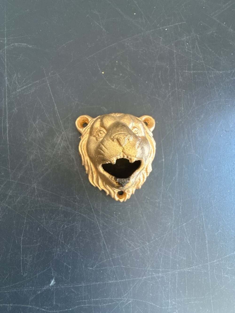 Vintage Cast Iron Gold Tone Lion Head Wall Mounted Bottle Opener